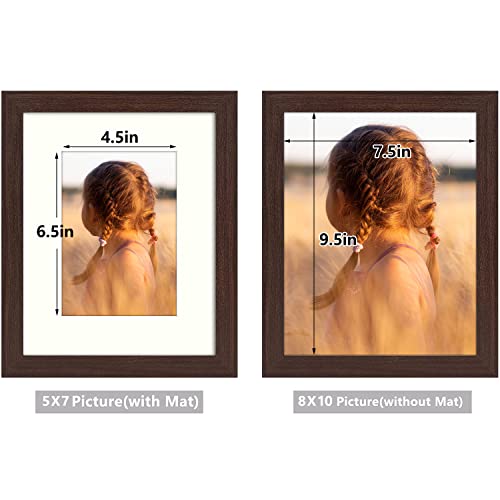 Golden State Art, 8x10 Picture Frame with Mat for 5x7 Photo - High Definition Glass Wall Mounting or Tabletop Display (Brown, 1 Pack)