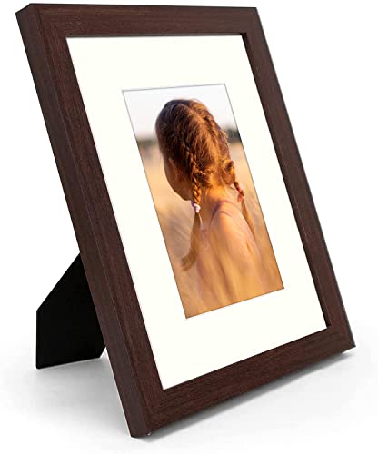 Golden State Art, 8x10 Picture Frame with Mat for 5x7 Photo - High Definition Glass Wall Mounting or Tabletop Display (Brown, 1 Pack)