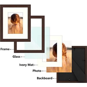 Golden State Art, 8x10 Picture Frame with Mat for 5x7 Photo - High Definition Glass Wall Mounting or Tabletop Display (Brown, 1 Pack)