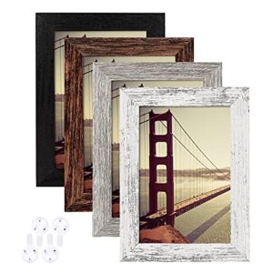 baijiali 4x6 picture frame distressed farmhouse wood pattern set of 4 with tempered glass,display 3.5x5 photos with mat or 4x6 without mat, horizontal and vertical formats for wall and table mounting,multicolour