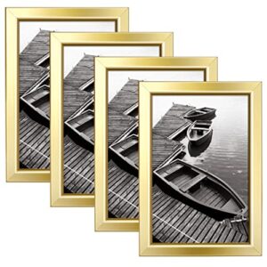 giverny 4x6 picture frames set of 4, gold photo frames with glass for wall or tabletop display, simple design glossy finish frame perfect for home office hotel, and various ceremonies parties