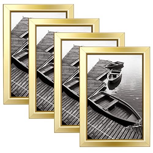 Giverny 4x6 Picture Frames Set of 4, Gold Photo Frames with Glass for Wall or Tabletop Display, Simple Design Glossy Finish Frame Perfect for Home Office Hotel, and Various Ceremonies Parties