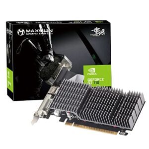 maxsun geforce gt 710 1gb low profile ready small form factor video graphics card gpu support directx12 opengl4.5, low consumption, vga, dvi-d, hdmi, hdcp, silent passive fanless cooling system