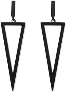 black stainless steel metal triangle dangle drop earrings for women