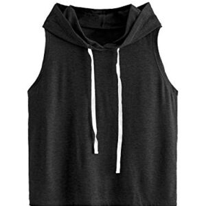 SweatyRocks Women's Summer Sleeveless Hooded Tank Top T-Shirt for Athletic Exercise Relaxed Breathable Black L