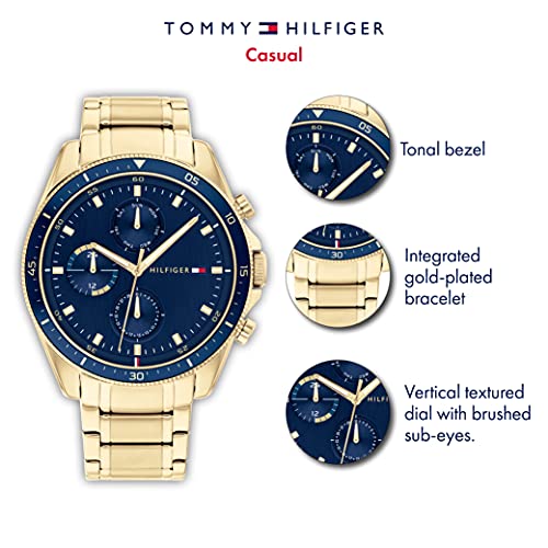 Tommy Hilfiger Men's Qtz Multifunction Stainless Steel and Bracelet Casual Watch, Color: Gold (Model: 1791834)