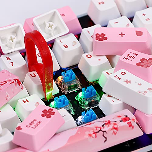 Guffercty kred GTSP 104 Sakura Keycaps Cute Japanese Custom Gaming keycap Set of Dye-Sub OEM Profile for Cherry Mx Gateron Kailh Switch 87/104 60% Mechanical Keyboard (Sakura)