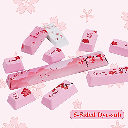 Guffercty kred GTSP 104 Sakura Keycaps Cute Japanese Custom Gaming keycap Set of Dye-Sub OEM Profile for Cherry Mx Gateron Kailh Switch 87/104 60% Mechanical Keyboard (Sakura)