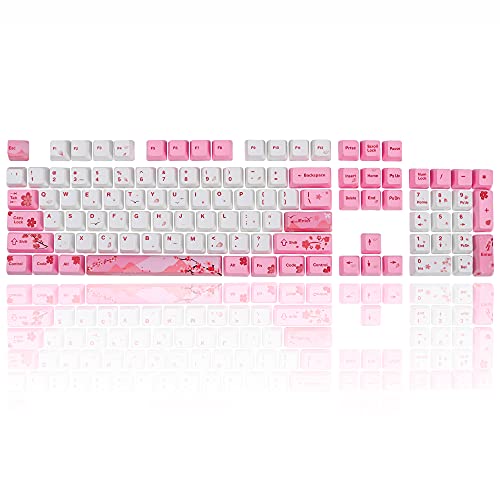 Guffercty kred GTSP 104 Sakura Keycaps Cute Japanese Custom Gaming keycap Set of Dye-Sub OEM Profile for Cherry Mx Gateron Kailh Switch 87/104 60% Mechanical Keyboard (Sakura)