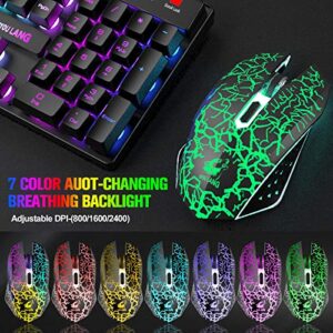 Wireless Gaming Keyboard and Mouse Combo with 87 Key Rainbow LED Backlight Rechargeable 3800mAh Battery Mechanical Feel Anti-ghosting Ergonomic Waterproof RGB Mute Mice for Computer PC Gamer (Black)