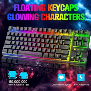 Wireless Gaming Keyboard and Mouse Combo with 87 Key Rainbow LED Backlight Rechargeable 3800mAh Battery Mechanical Feel Anti-ghosting Ergonomic Waterproof RGB Mute Mice for Computer PC Gamer (Black)