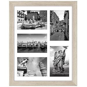 americanflat 11x14 collage picture frame in driftwood - displays five 4x6 frame openings or one 11x14 frame without mat - engineered wood, shatter resistant glass, includes hanging hardware for wall