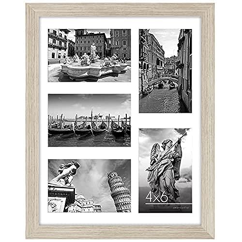 Americanflat 11x14 Collage Picture Frame in Driftwood - Displays Five 4x6 Frame Openings or One 11x14 Frame Without Mat - Engineered Wood, Shatter Resistant Glass, Includes Hanging Hardware for Wall