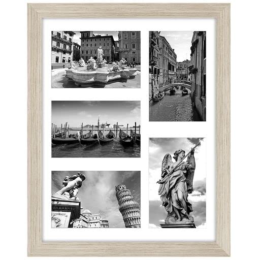 Americanflat 11x14 Collage Picture Frame in Driftwood - Displays Five 4x6 Frame Openings or One 11x14 Frame Without Mat - Engineered Wood, Shatter Resistant Glass, Includes Hanging Hardware for Wall