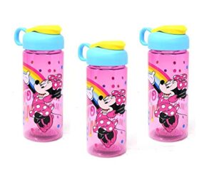 [3-pack] disney minnie mouse 16.5oz kids sullivan sports water bottle, bpa-free, pink/blue/yellow