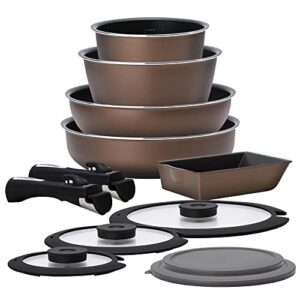iris ohyama pdcg-s12s frying pan pot set deep scale with measurement cup not required, for gas fires, diamond coat, pandy plus, 12 pieces, set of 12, for gas fires, chestnut brown