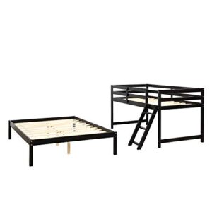 Twin Over Full Bunk Bed with Ladder, Solid Wood Bunk Beds Twin Over Full Size with Guardrail, Twin Over Full Bunk Bed Frame, Can Be Separated Into Twin/Full Size Bed, No Box Spring Needed (Espresso)