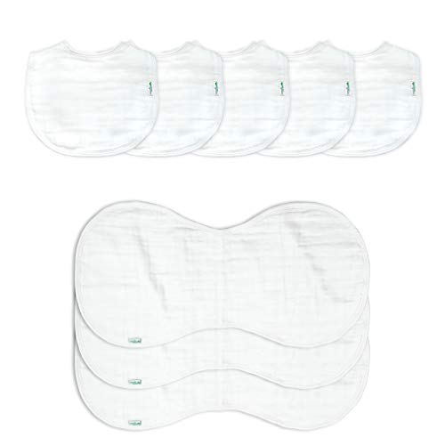 green sprouts Muslin Bibs & Burp Cloths Set Made from Organic Cotton (8Piece), White