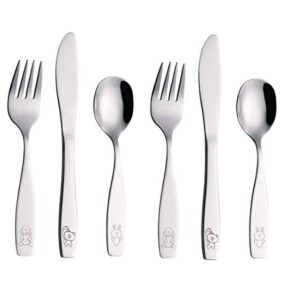 ANNOVA Children's Flatware 6 Pieces Set - Stainless Steel Cutlery/Silverware 2 x Safe Forks, 2 x Dinner Knife, 2 x Dinner Spoon - Safe Kids Toddler Utensils Lunch Box (Engraved Dog Cat Bunny)