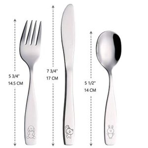 ANNOVA Children's Flatware 6 Pieces Set - Stainless Steel Cutlery/Silverware 2 x Safe Forks, 2 x Dinner Knife, 2 x Dinner Spoon - Safe Kids Toddler Utensils Lunch Box (Engraved Dog Cat Bunny)