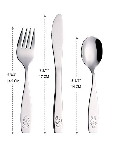 ANNOVA Children's Flatware 6 Pieces Set - Stainless Steel Cutlery/Silverware 2 x Safe Forks, 2 x Dinner Knife, 2 x Dinner Spoon - Safe Kids Toddler Utensils Lunch Box (Engraved Dog Cat Bunny)