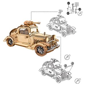 ROBOTIME 3D Wooden Puzzles Car DIY Model Kits to Build Wooden Model Vintage Car Craft Gift for Collection Lover