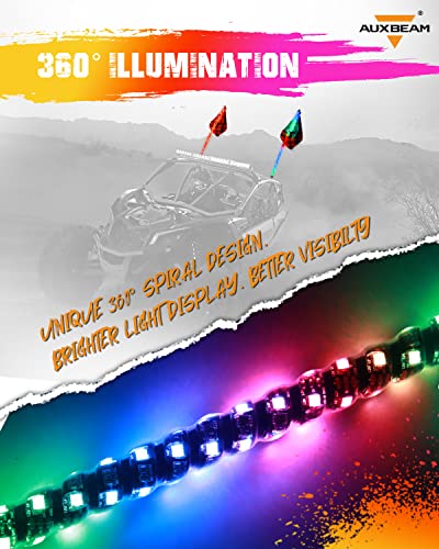 Auxbeam 8 Pods RGB LED Rock Lights + 3FT RGB LED Lighted Whips w/Brake & Turn Signal Light 2Pcs, Bluetooth Multicolor Neon Accent Lights for ATV UTV SUV Trucks Boat