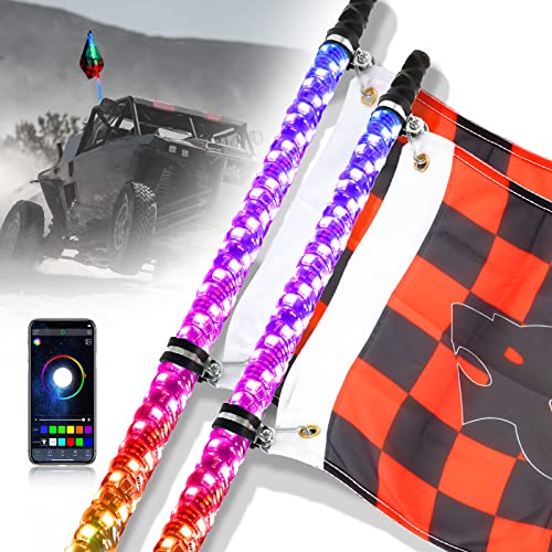 Auxbeam 8 Pods RGB LED Rock Lights + 3FT RGB LED Lighted Whips w/Brake & Turn Signal Light 2Pcs, Bluetooth Multicolor Neon Accent Lights for ATV UTV SUV Trucks Boat