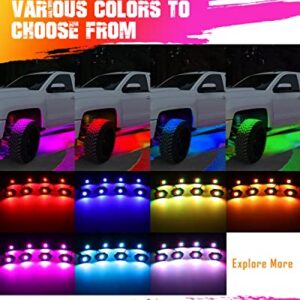 Auxbeam 8 Pods RGB LED Rock Lights + 3FT RGB LED Lighted Whips w/Brake & Turn Signal Light 2Pcs, Bluetooth Multicolor Neon Accent Lights for ATV UTV SUV Trucks Boat