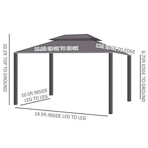 Outsunny 12' x 16' Hardtop Gazebo Canopy with Galvanized Steel Double Roof, Aluminum Frame, Permanent Pavilion Outdoor Gazebo with Netting and Curtains for Patio, Garden, Backyard, Deck, Lawn, Brown