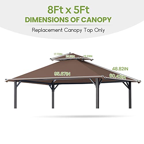 Grill Gazebo Replacement Canopy Top Roof, EasyLee 5x8 Canopy Top Cover, Double Tiered BBQ Gazebo Cover, Fits for Gazebo Models L-GG001PST and L-GZ238PST(Khaki)