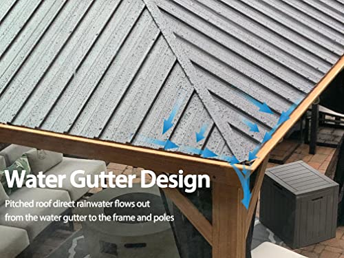 PURPLE LEAF 10' X 12' Outdoor Hardtop Gazebo for Patio Galvanized Steel Double Roof Permanent Canopy Teak Finish Coated Aluminum Frame Pavilion Gazebo with Netting