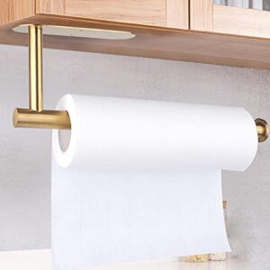 Gold Paper Towel Holder Under Cabinet Mount Wall Kitchen Countertop Paper Towel Rack with Adhesive and Screws, Stainless Steel Resistant Corrosion & Rust