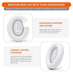 WC Wicked Cushions Upgraded Replacement Ear Pads for Bose 700 Noise Cancelling Headphones (NC700) - Softer PU Leather, Luxurious Memory Foam, Added Thickness, Extra Durable Ear Cushions | (White)