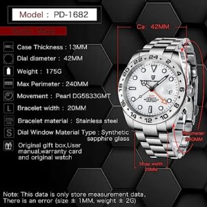 Pagani Design Watches for Men Automatic Mechanical GMT 42mm Sport Waterproof Stainless Steel Sapphire Glass Wrist Watch