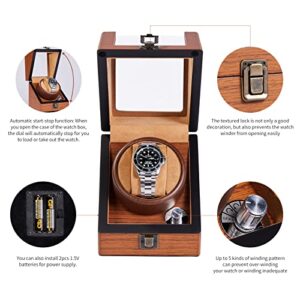 Ceymodir Single Watch Winder for Automatic Watches,Wooden Automatic Watch Winder Box with Flexible Plush Pillow, 4 Charging Ways, Super Quiet Motor, Fit Women and Man Watches