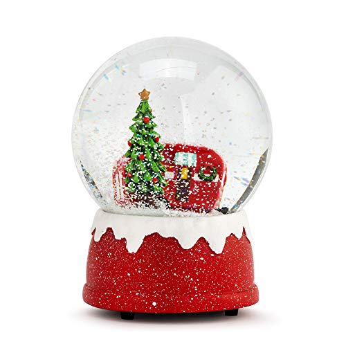 DEMDACO Camper Red 6.5 x 4.5 Resin Glass Holiday Snow Globe Plays We Wish You A Merry