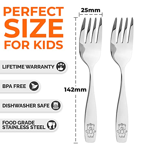 Zulay Kitchen 4-Piece Toddler Silverware Set - Toddler Utensils for Self Feeding - Smooth Edged Kids Silverware Stainless Steel, Mirror Polished, Dishwasher Safe (4 Forks)