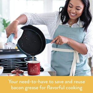 Ayesha Curry Home Collection Nonstick Cookware Pots and Pans Set, 9 Piece, Sienna Red & Ayesha Curry Enamel on Steel Bacon Grease Can/Bacon Grease Container - 4 Inch, Red