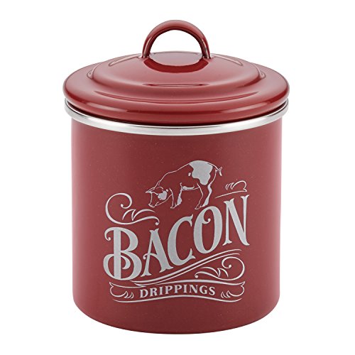 Ayesha Curry Home Collection Nonstick Cookware Pots and Pans Set, 9 Piece, Sienna Red & Ayesha Curry Enamel on Steel Bacon Grease Can/Bacon Grease Container - 4 Inch, Red