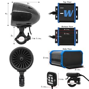 GoHawk TJ4-W Carbon Black Waterproof Amplifier 4" Full Range Bluetooth Motorcycle Stereo Speakers 1 to 1.25 in. Handlebar Mount Audio Amp System Harley Touring Cruiser ATV 4-Wheeler, USB AUX FM Radio