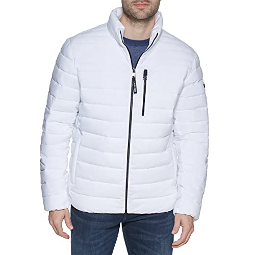 Calvin Klein Men's Lightweight Water Resistant Packable Down Puffer Jacket (Standard and Big & Tall), White, Large