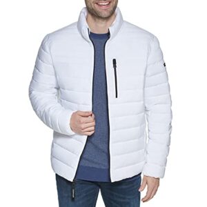 Calvin Klein Men's Lightweight Water Resistant Packable Down Puffer Jacket (Standard and Big & Tall), White, Large