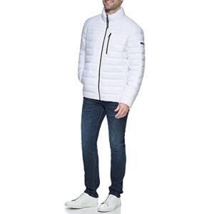 Calvin Klein Men's Lightweight Water Resistant Packable Down Puffer Jacket (Standard and Big & Tall), White, Large