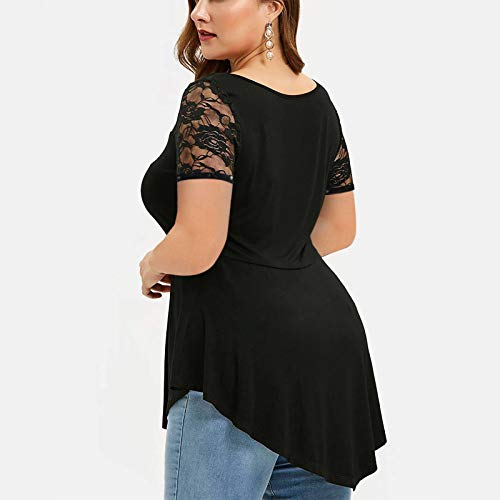 Chvity Women Summer Elegant Blouses O-Neck Short Sleeve Lace Tunics for Summer Shirt Tops 1X Black