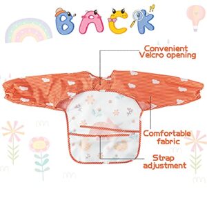 2ooya 5PCS Long Sleeved Baby Bibs Dinosaur Pattern Feeding Bibs Infant Toddler Kids Waterproof Long Sleeved Bibs with Pockets Cloth Stain & Odor Resistant Toddler Bibs for Babies Toddlers, 9-48Months