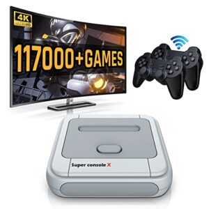 super console x 256g, video game consoles built in 117,000+ classic games,game system for 4k hd/av output,compatible with 70+ emulators, 2 wireless controllers,gift for men/boyfriend