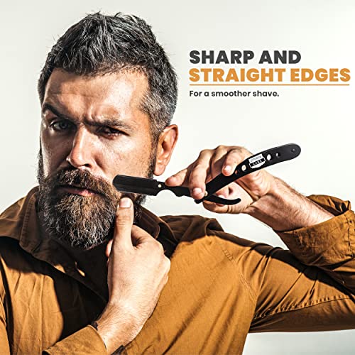 Utopia Care Professional Barber Straight Edge Razor Safety with 100-Pack Lord Blades - 100 Percent Stainless Steel (Black)