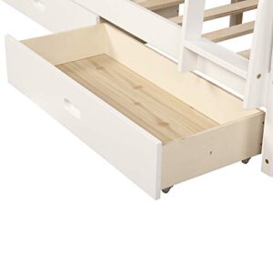 JOSN Twin-Over-Full Bunk Bed with Ladders and Two Storage Drawers, Full Size Bunk Bed with Ladder and Safety Rails, for Kids, Teens, Adults (White)