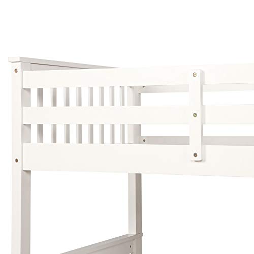 JOSN Twin-Over-Full Bunk Bed with Ladders and Two Storage Drawers, Full Size Bunk Bed with Ladder and Safety Rails, for Kids, Teens, Adults (White)